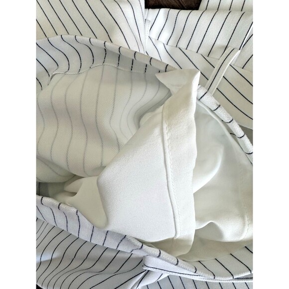 FRENCH CONNECTION Women's Whisper Pinstripe Pleated Wide Leg Pants White Navy 2 - Picture 16 of 16